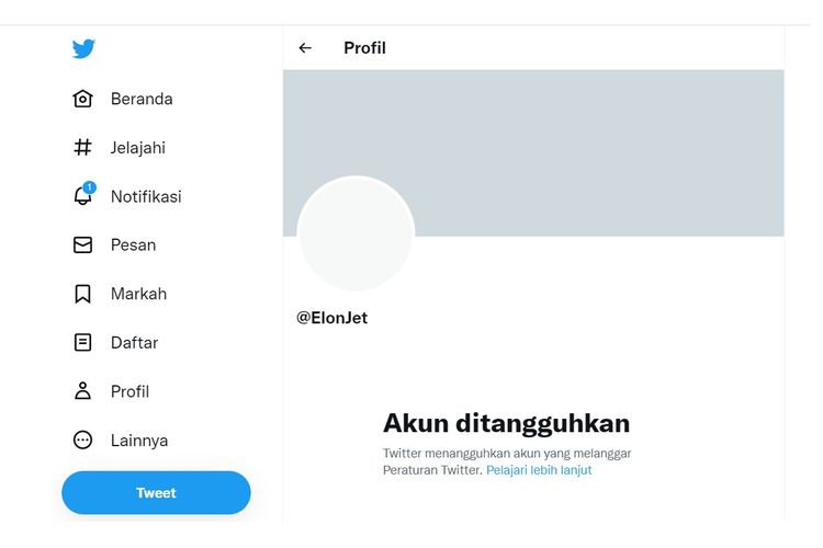 Akun Twitter pelacak jet Elon Musk diblokir