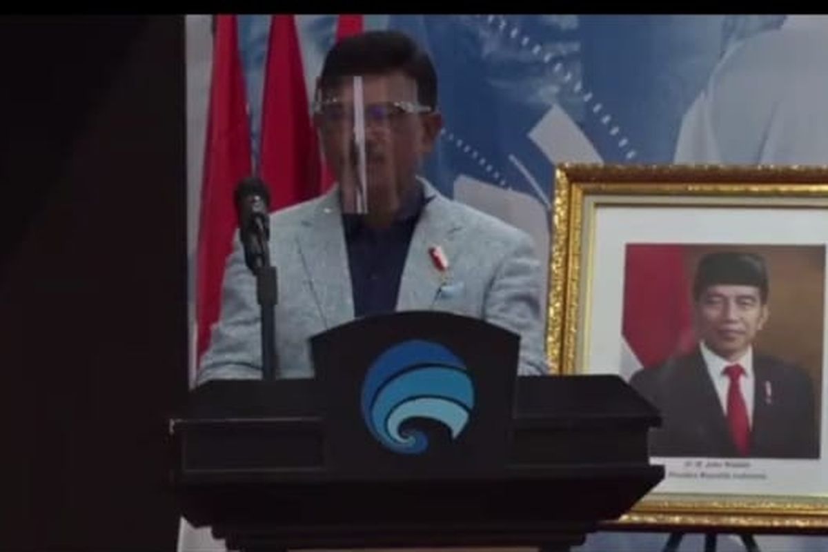 Menteri Komunikasi dan Informatika Johnny G. Plate dalam pressconference peluncuran pelatihan digital UMKM, Senin (5/10/2020). (Tangkapan Layar)   