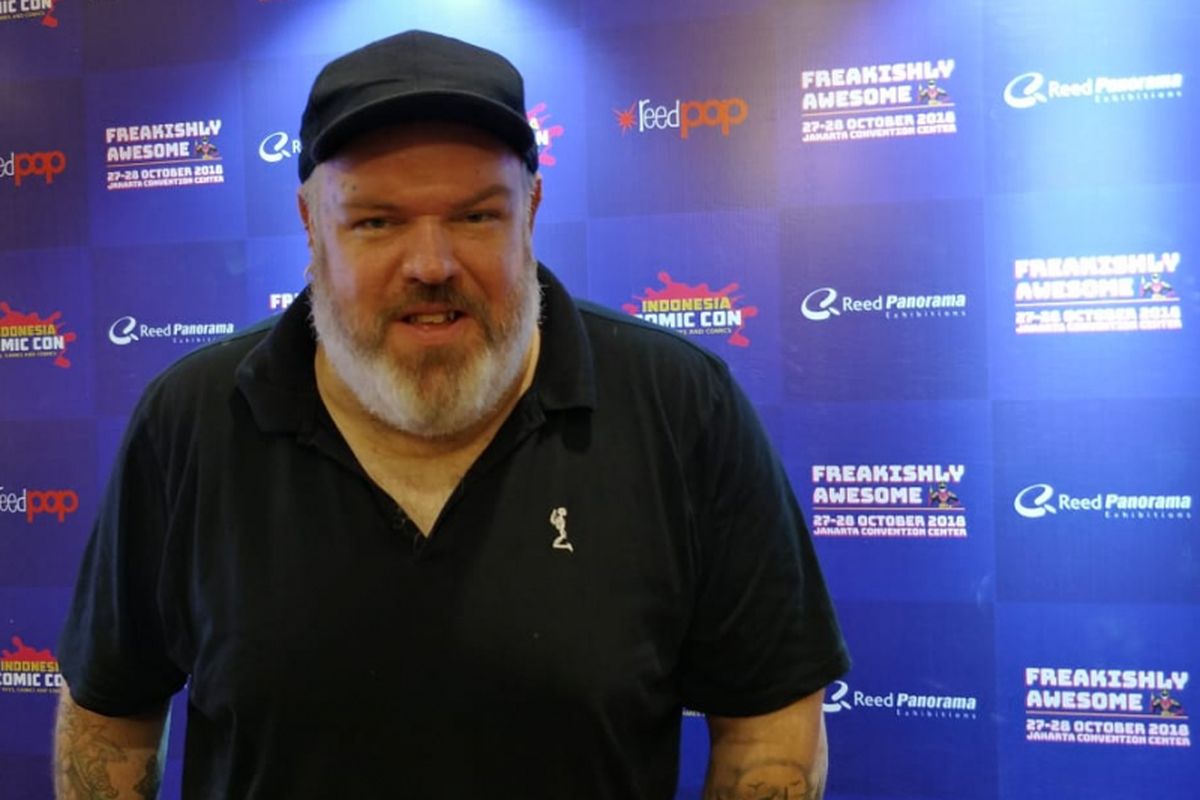 Kristian Nairn, pemeran Hodor dalam serial Game of Thrones saat ditemui dalam jumpa pers Indonesia Comic Con 2018 di The Hotel Sultan, Jakarta Selatan, Jumat (26/10/2018).