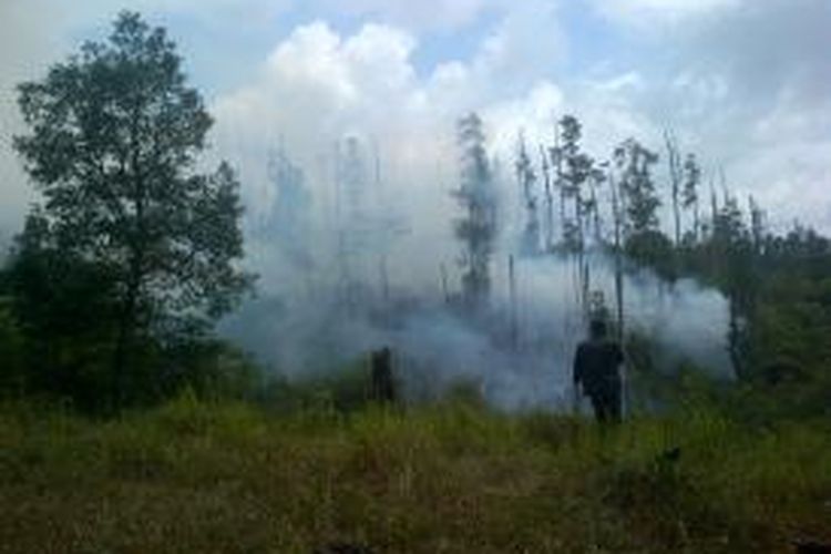 Asap membubung di semak belukar di Taman Nasional Gunung Merapi Blok Koci Desa Ngargomulyo Kecamatan Srumbung Kabupaten Magelang, Senin (2/11/2015)