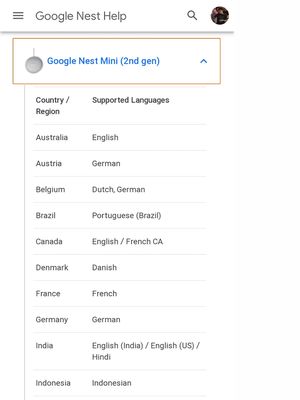 Bahasa Indonesia tercantum dalam pilihan bahasa di Google Nest Mini