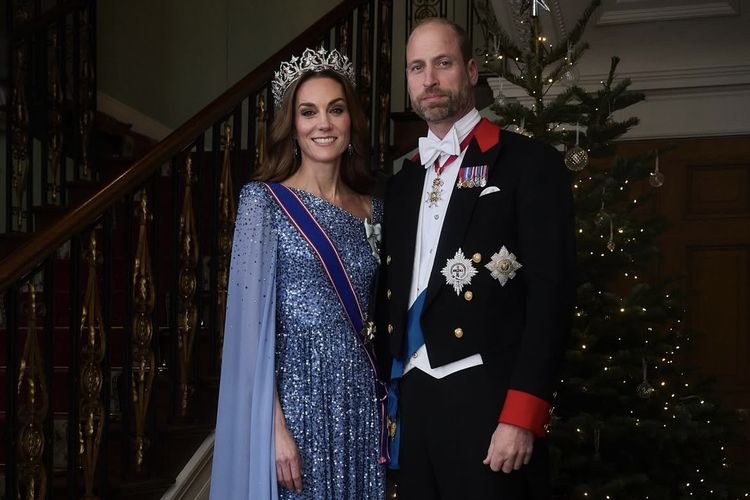 Penampilan Prince William dan Kate Middleton dalam acara Jamuan Kenegaraan untuk Presiden Jerman Frank-Walter Steinmeier di Windsor Castle, Rabu (3/12/2025).