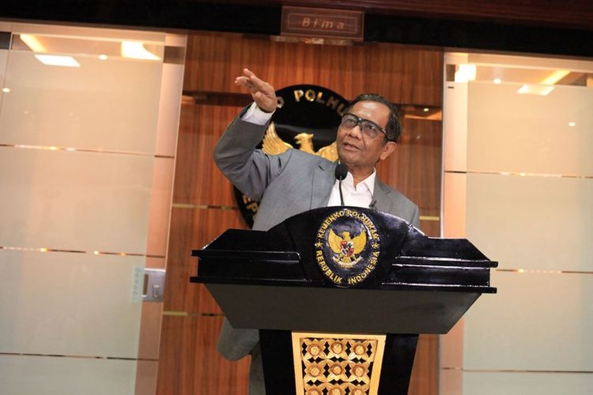 Indonesia's Coordinating Minister for Political, Law, and Security Mahfud MD speaks during an event in Jakarta on Tuesday, Aug. 9, 2022. 