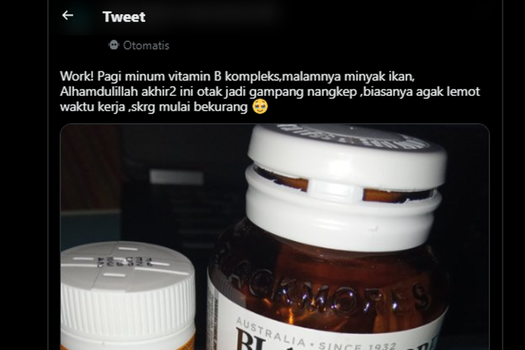 Twit sebut vitamin B kompleks dan minyak ikan bisa meningkatkan daya tangkap otak.