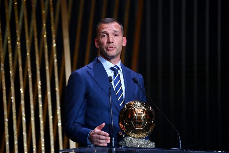 Legenda AC Milan dan timnas Ukraina, Andriy Shevchenko, saat menghadiri penghargaan Ballon d'Or 2022 di Paris pada 17 Oktober 2022.