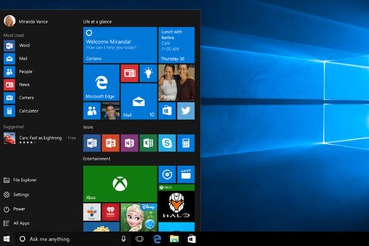 Tampilan Start Menu di Windows 10