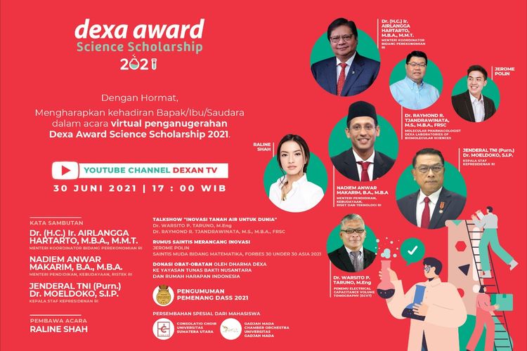Seremoni Dexa Award Science Scholarship (DASS) 2021 digelar secara daring pada 30 Juni 2021.
