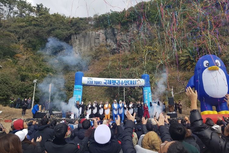 Seogwipo Penguin Swimming Festival di Pulau Jeju, Korea Selatan. 