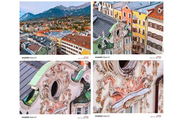 HUAWEI Mate X7 dibekali kamera utama 50 MP dengan sensor 1/1.28 inci RYYB dan piksel 1.22?m, serta variabel apertur F1.49?F4.0.