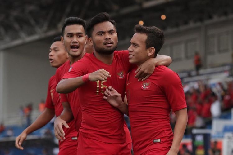 Pemain Timnas U-23 Indonesia merayakan gol pertama kontra Thailand di ajang SEA Games 2019, Selasa (26/11/2019)