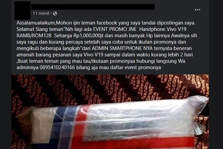 Tangkapan layar hoaks promo JNE berhadiah smartphone