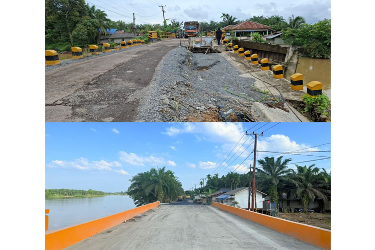 Jembatan Sekayan Deras yang sebelumnya ambles kini telah diperbaiki.