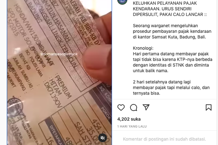 Video viral warga mengaku dipersulit saat membayar pajak kendaraan karena nama di KTP dan STNK berbeda