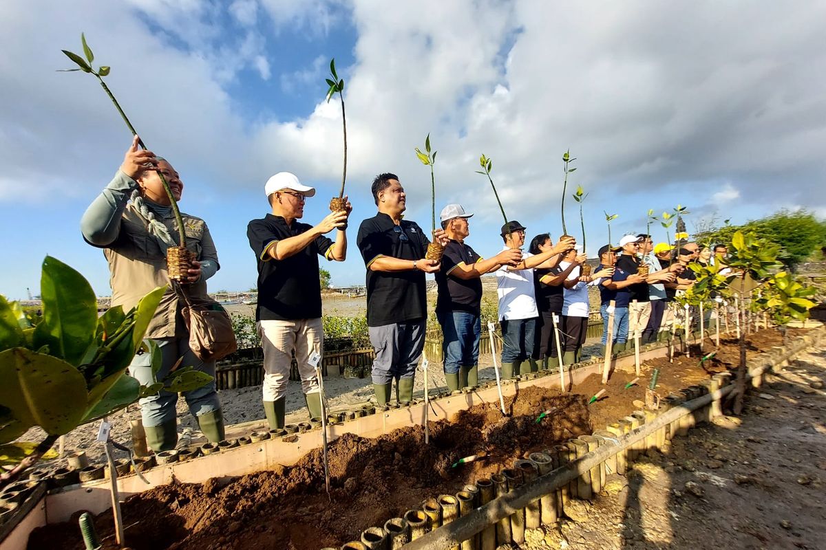 Seremoni program Penanaman 2.000 Mangrove oleh Maybank di Benoa Bali sebagai bentuk dukungan perseroan terhadap program sustainability, Jumat (25/8/2023) 