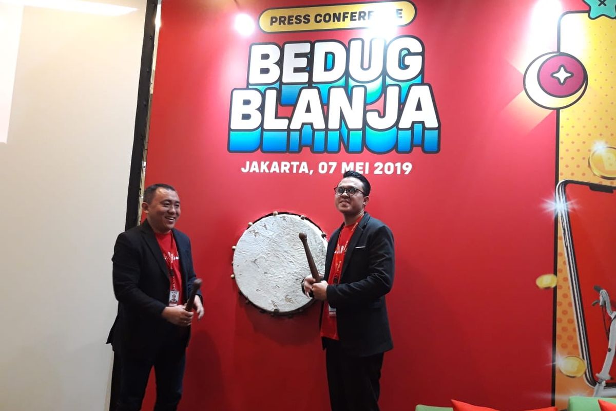 CEO Blanja.com Jemy Confido dan Brand Manager Blanja.com Adhitya Insan di Jakarta, Selasa (7/5/2019).