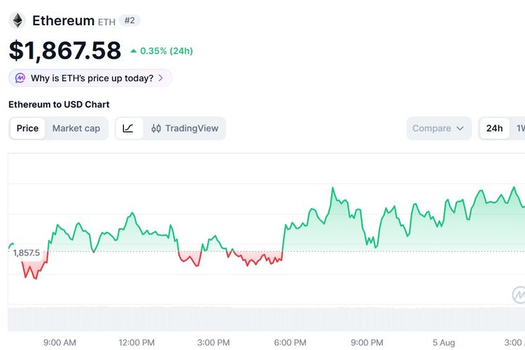 Harga Ethereum Hari Ini 5 Agustus 2026 Naik Mengikuti Bitcoin