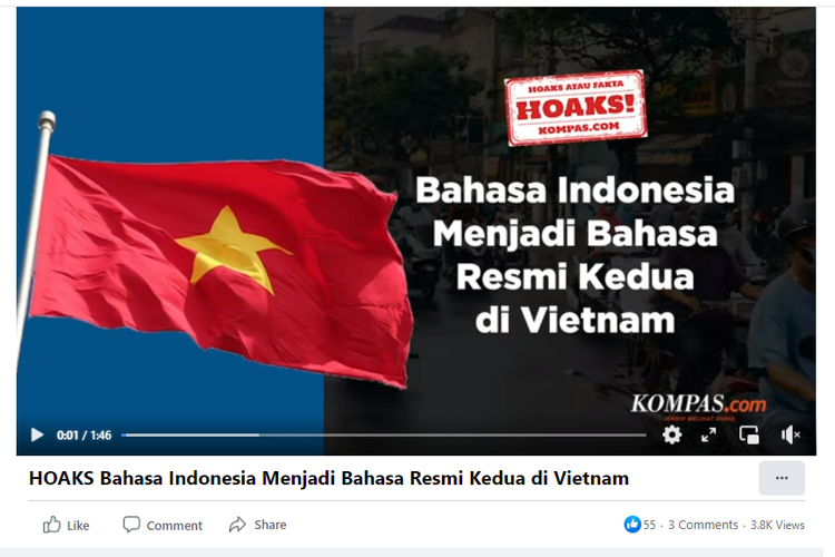 Hoaks! Informasi yang menyebutkan bahasa Indonesia menjadi bahasa resmi kedua di Vietnam