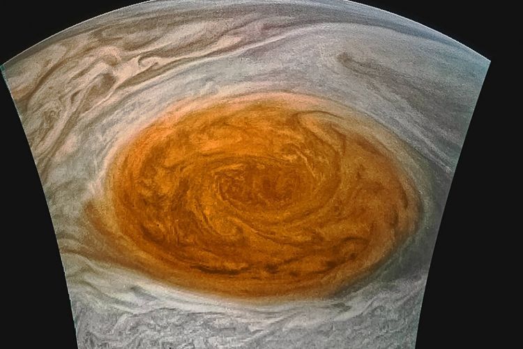 Gambar Bintik Merah Raksasa Jupiter dari JunoCam yang sudah diproses oleh Jason Major