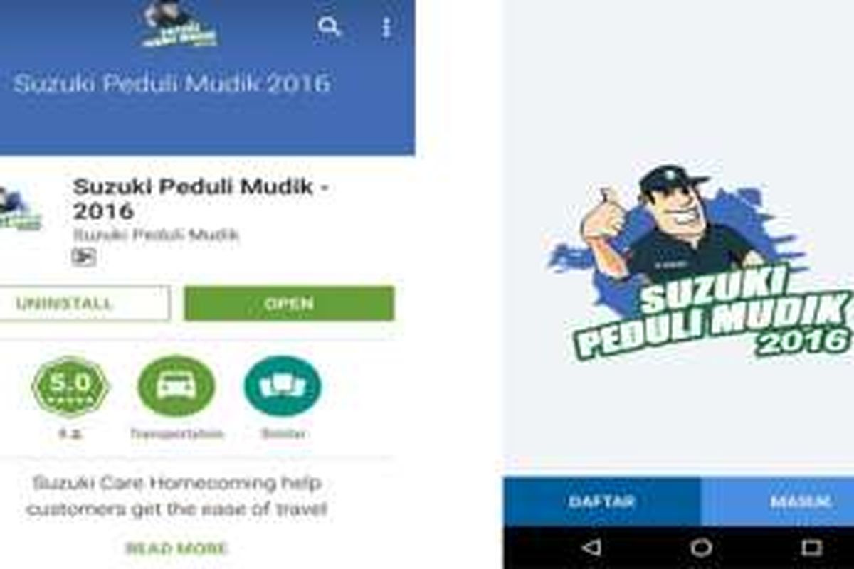 Aplikasi Suzuki Peduli Mudik 2016 bisa diunduh di Play Store.