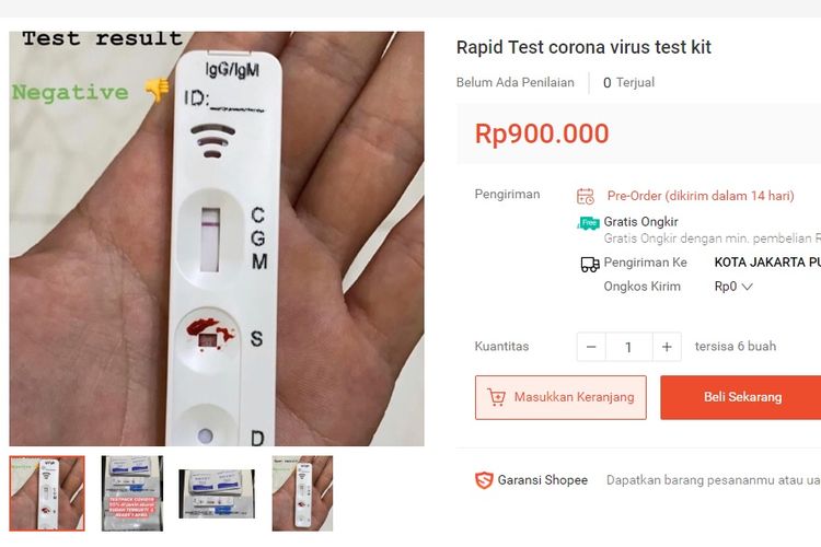 Harga Alat Tes Corona Di Toko Online Mencapai Rp 900 000 Halaman All Kompas Com