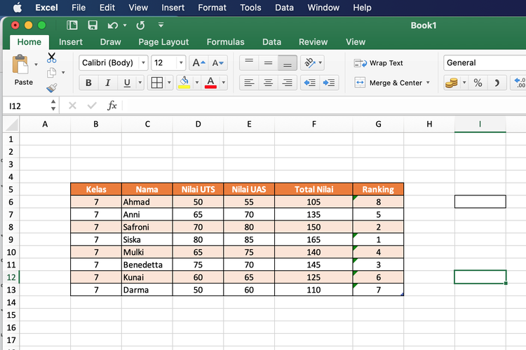 Ilustrasi cara membuat ranking di Excel.