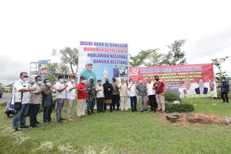 Peletakan batu pertama pembangunan patung Depati Amir di Pangkalpinang.