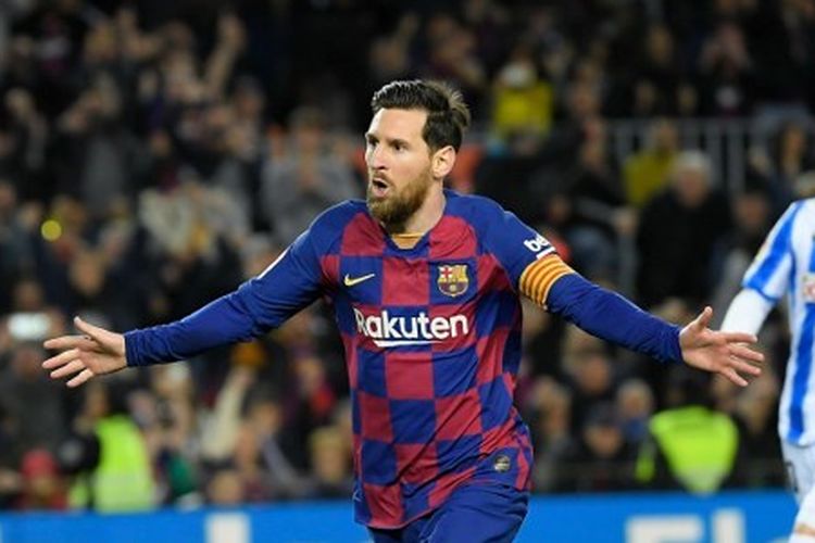Lionel Messi mencetak gol pada laga Barcelona vs Real Sociedad dalam lanjutan jornada ke-27 Liga Spanyol.