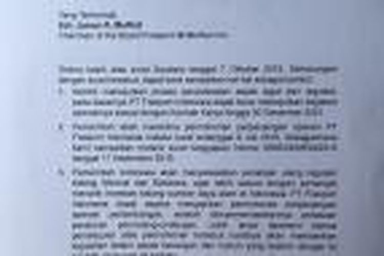 Surat dari Menteri ESDM Sudirman Said kepada Chairman of the Board Freeport McMoRan James R. Moffet tertanggal 7 Oktober 2015 yang diinterpretasikan sejumlah pihak sebagai lampu hijau dari pemerintah Indonesia untuk PT Freeport Indonesia melanjutkan operasi paska 2021.