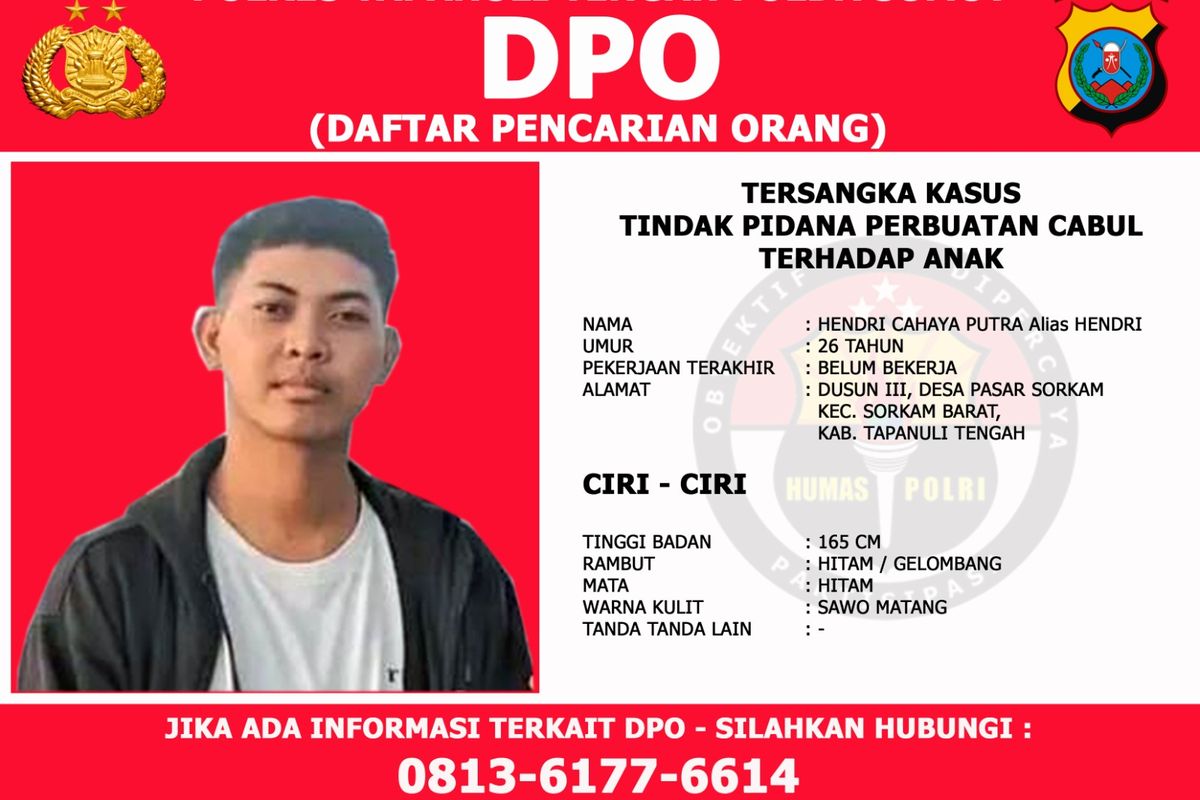 Wajah predator anak di Tapteng yang disebar polisi ke masyarakat, Jum'at (24/11/2023)