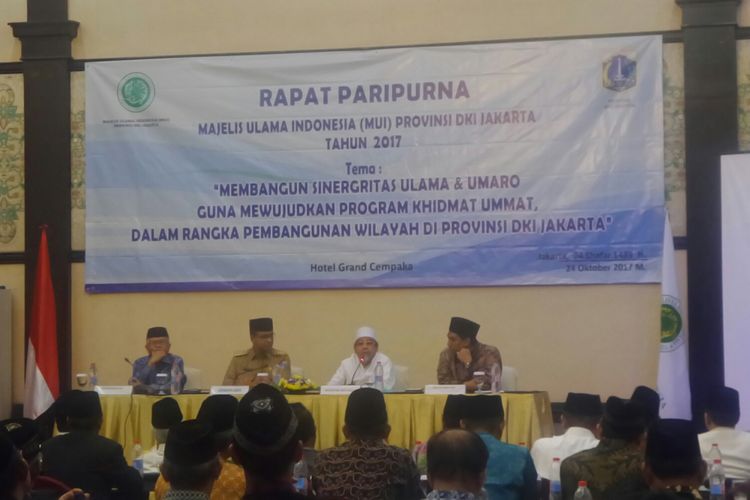 Gubernur DKI Jakarta Anies Baswedan hadiri acara rapat paripurna Majelis Ulama Indonesia (MUI) DKI Jakarta, Selasa (24/10/2017). 