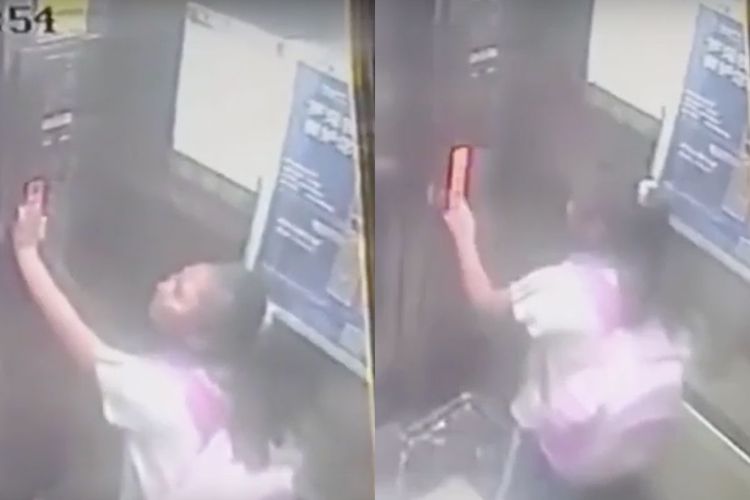 Rekaman CCTV memperlihatkan seorang bocah perempuan di China menekan semua tombol ketika lift yang dinaikinya anjlok dari lantai 19.