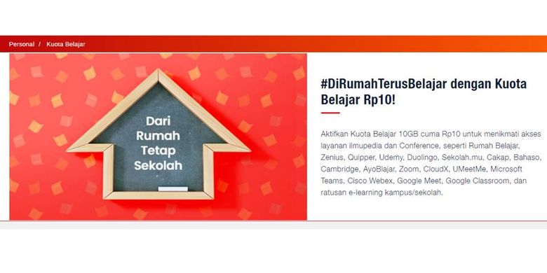 Paket Kuota Belajar Telkomsel 10 GB Rp 10.