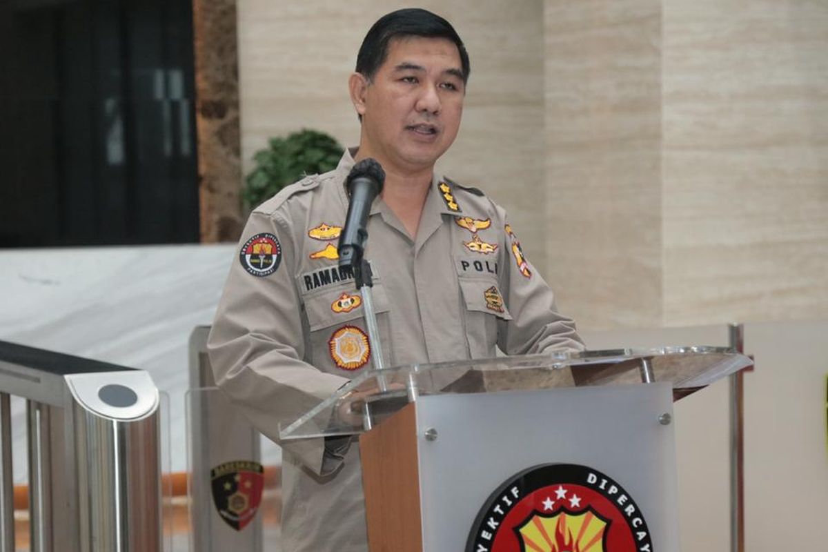 A spokesman for the National Police Senior Commissioner Ahmad Ramadhan speaks at an event in Jakarta. 