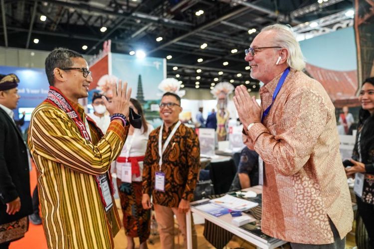 Menteri Pariwisata dan Ekonomi Kreatif (Menparekraf) Sandiaga Uno dalam pameran pariwisata World Travel Market (WTM) London 2022 yang berlangsung di Excel, London, Inggris mulai 7-9 November 2022. 