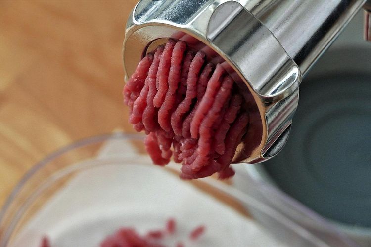 Ilustrasi menggiling daging dengan food processor