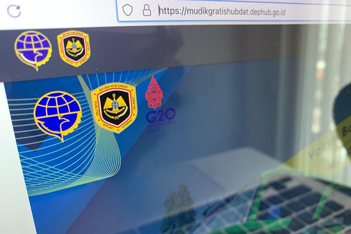 Tampilan halaman website Hubdat Kemenhub untuk daftar mudik gratis 2022