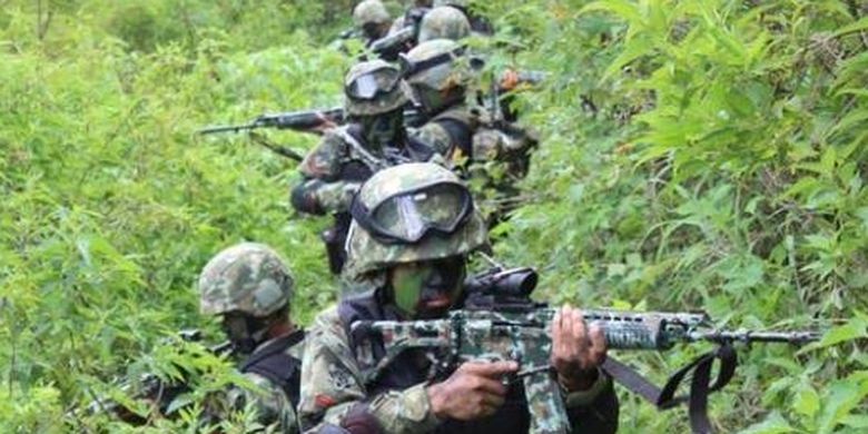 A file photo of Indonesian military (TNI) personnel during a patrol in Sugapa district in Intan Jaya regency, Papua. 