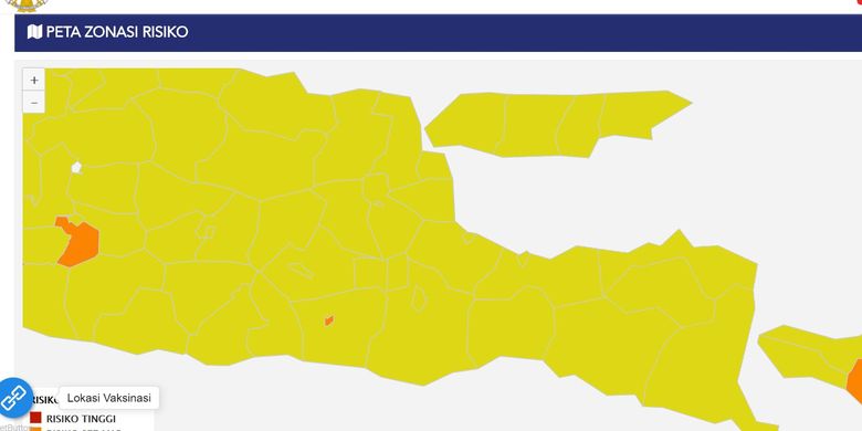 Hampir seluruh daerah atau sebanyak 37 daerah di Jatim berstatus zona kuning atau berisiko rendah penularan Covid-19. Hanya satu daerah yang berstatus zone oranye atau risiko sedang, yakni Kota Blitar.