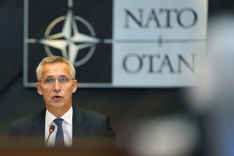 Sekretaris Jenderal NATO Jens Stoltenberg memimpin pertemuan Penasihat Keamanan Nasional di markas NATO di Brussels, Kamis, 7 Oktober 2021.