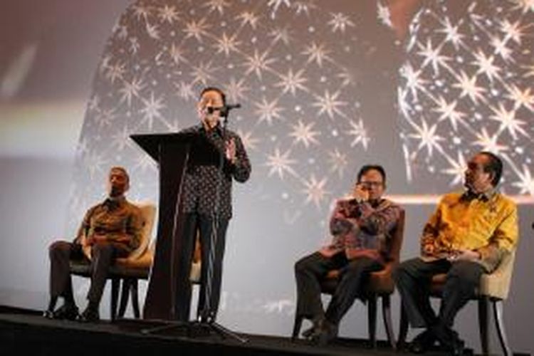 Dr. Mochtar Riady, Chairman Lippo Group, saat memberikan sambutan usai acara halal bihalal di Lippo Karawaci, Banten, Selasa (4/8/2015).
