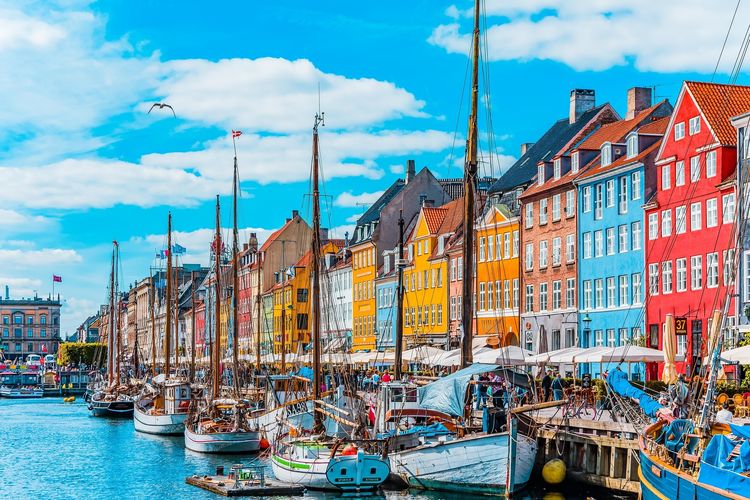 Ilustrasi pemandangan kota Kopenhagen, Denmark.