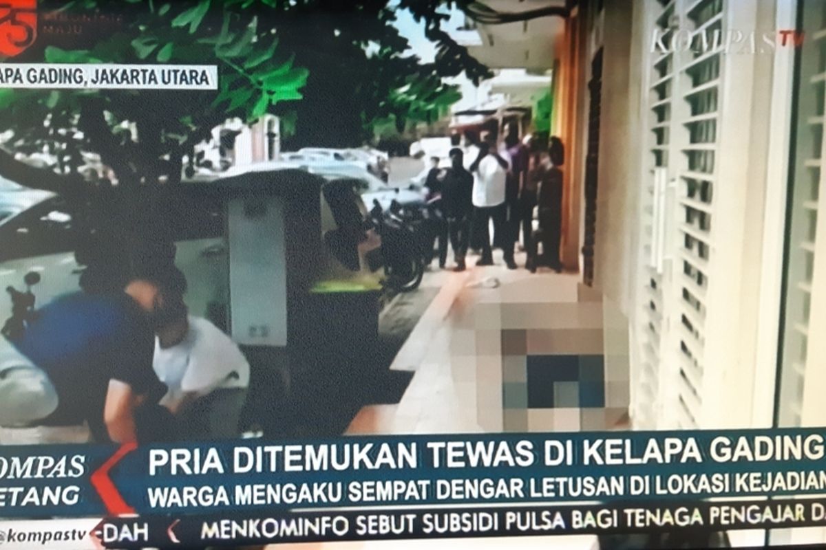 Tangkapan layar tayangan Kompas Petang terkait termuan warga yang tewas tertembak di Rumah Roko (Ruko) Royal Gading Square, Pegangsaan Dua, Kelapa Gading, Jakarta Utara, Kamis (13/8/2020) siang 