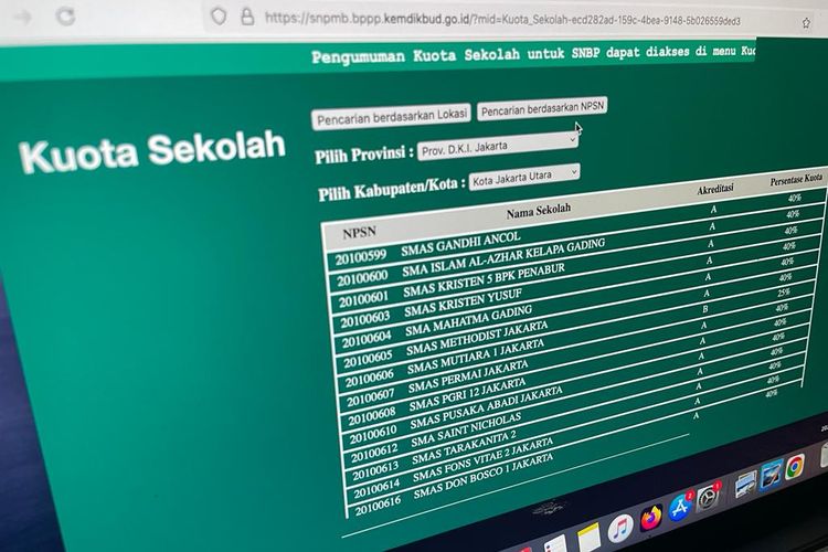 Tampilan website snpmb.bppp.kemdikbud.go.id buat cek kuota sekolah SNBP 2023.