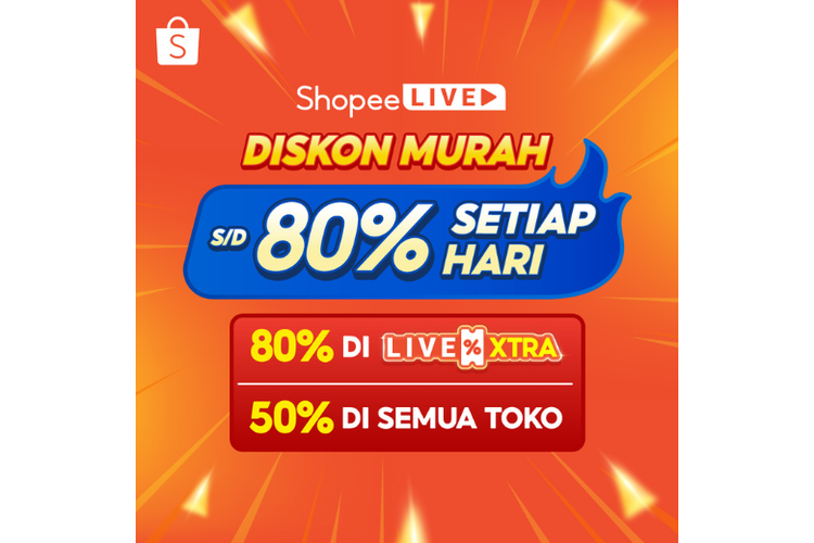 Shopee Live memberikan promo Diskon Murah S/D 80% Setiap Hari yang bisa didapatkan hingga dua kali sehari pada pukul 12.00 WIB dan 20.00 WIB. 
