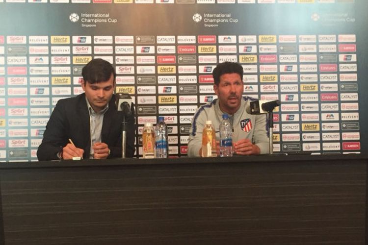 Pelatih Atletico Madrid, Diego Simeone, dalam jumpa pers International Champions Cup 2018, Rabu (25/7/2018) di Singapura.