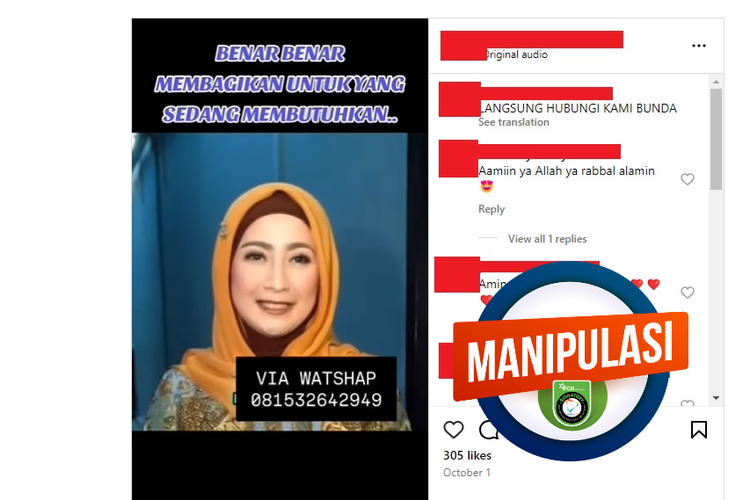 Tangkapan layar Instagram narasi yang menyebut Desy Ratnasari membagikan uang Rp 20 juta