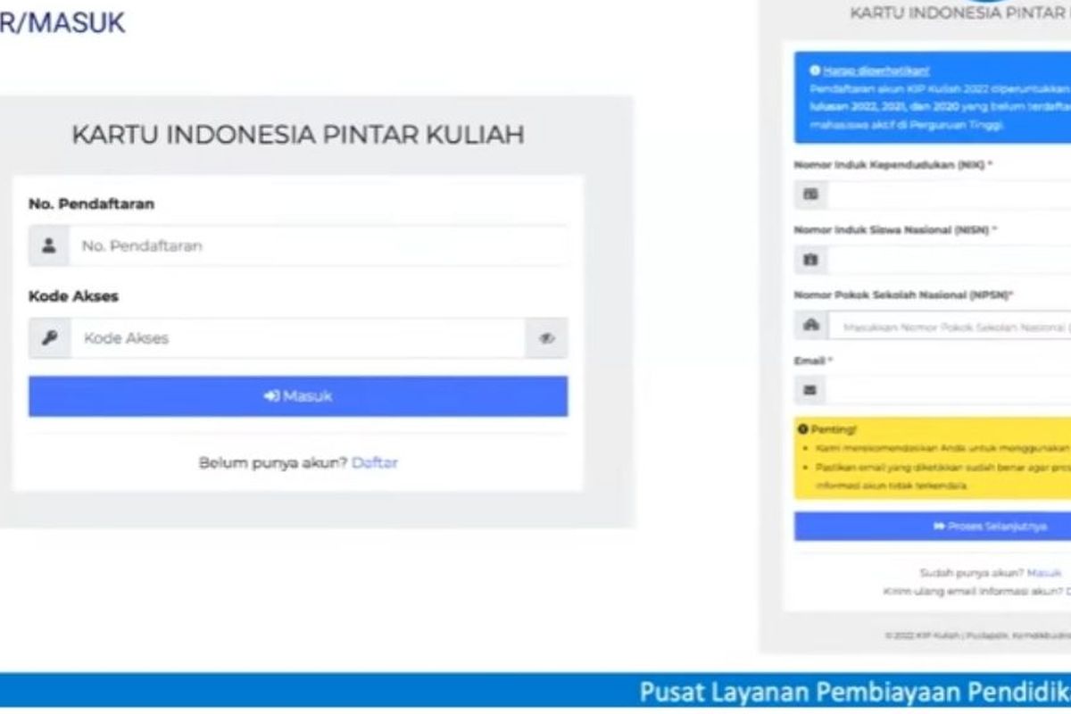 Tangkapan layar akun KIP Kulliah Merdeka Tahun 2022 dalam acara PEMBUKAAN PENDAFTARAN KIP KULIAH MERDEKA TAHUN 2022