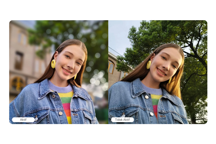 Perbandingan hasil foto Bokeh Flare Portrait aktif (kiri) dan nonaktif (kanan).