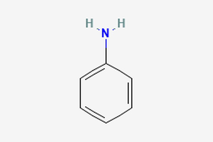Struktur anilina berupa gugus amina yang menempel pada cincin benzena.