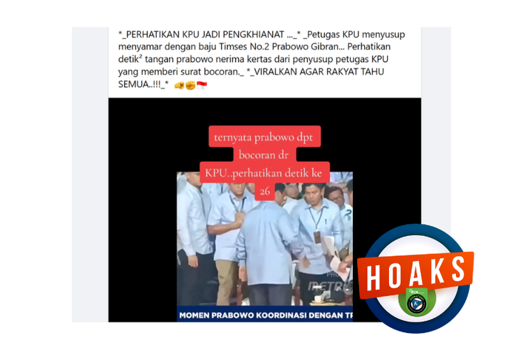 Hoaks, petugas KPU menyusup sebagai pendukung Prabowo dan berikan bocoran debat